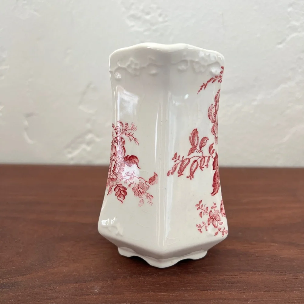 Crown Devon red white floral creamer pitcher jug Staffordshire English China